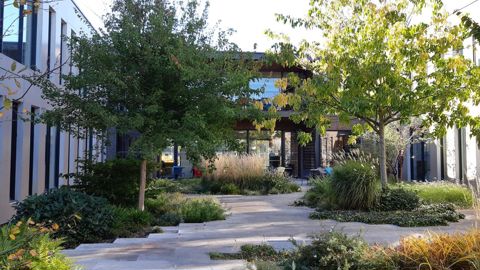 Le siège de la Maaf, à Niort (79), fait partie des nouveaux entrants dans la liste des labellisés Ecojardin 2021. © Oerade-Breche